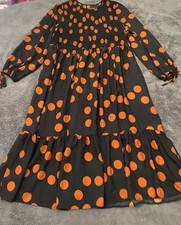 NEW Black & Burnt Orange Polka Dot Elasticated Bust Dress By 🧡YOURS. Size 24