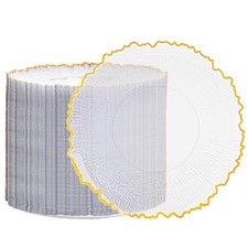 100 Pcs Clear Gold Plastic Plates,7 Inch Clear Disposable Dessert Plates with...
