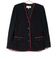 ST JOHN BLACK JACKET WITH RED EDGING BUTTON KNIT SZ 6
