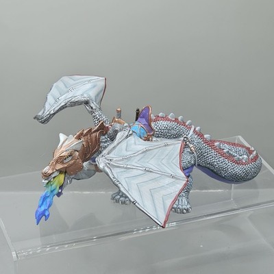 Papo Toys 2007 Silver Dragon with saddle And Sword plastic -H4'' L11''