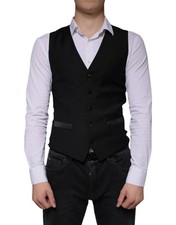 Dolce & Gabbana Black Wool Waistcoat Dress Formal Men's Vest Authentic