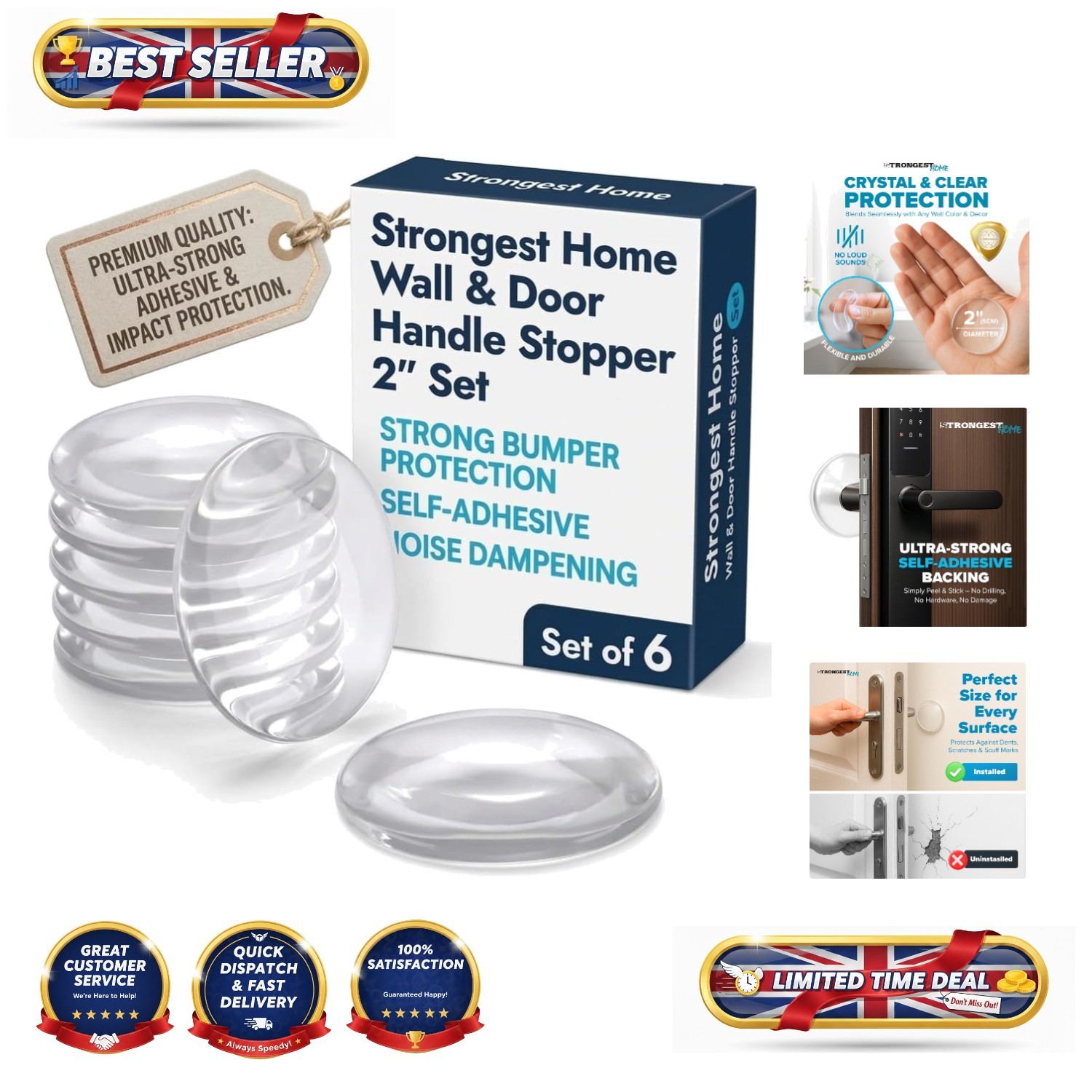 Clear Silicone Door Stoppers - Set of 6 for Noise and Damage Prevention