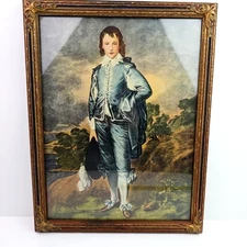 Vintage Ornate Carved Framed Little Boy Blue Print 17.5 x 13.5 inch Wood Glass
