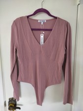 Steve Madden Ribbed V-Neck Bodysuit Dark Orchid NWT Size Large