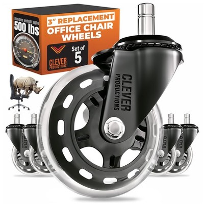 Clever Productions Replacement Office Wheels 3 Set Of 5 - Heavy Duty 98