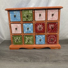 Portagioie porta spezie 12 cassetti in legno dipinto a mano multicolore boho arte popolare