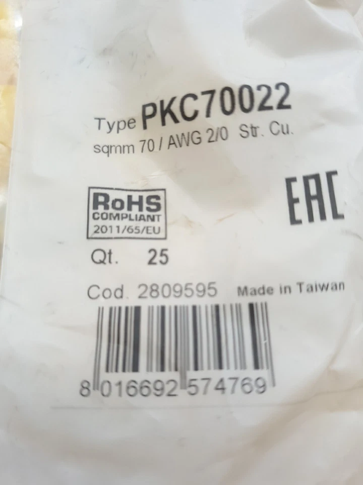 Lot De 25 Embouts De Cablage a sertir De diametre 70 Jaune Neuf - Photo 2/3