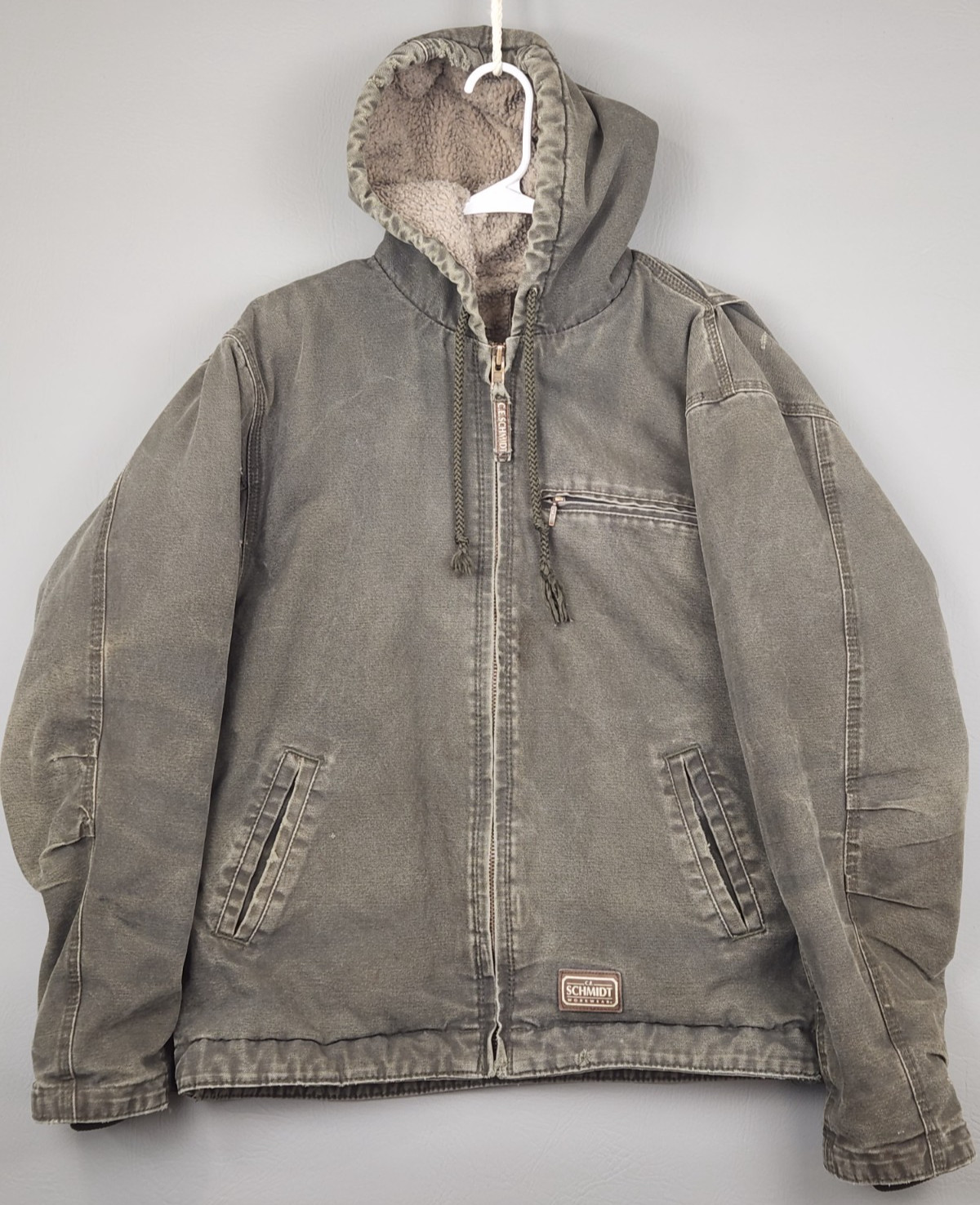 Schmidt Workwear Jacket Mens M Green Hooded Sherpa Lined Heavy Duty Zipper