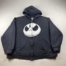 Nightmare Before Christmas Hoodie Sweatshirt Mens XL Black Zip Jack Skellington