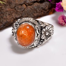 Natural Sunstone Ring 925 Sterling Silver Handmade Boho Rings Gift Jewelry
