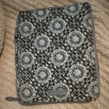 Vera Bradley patterned tablet case gray black white fabric with zipper pockets