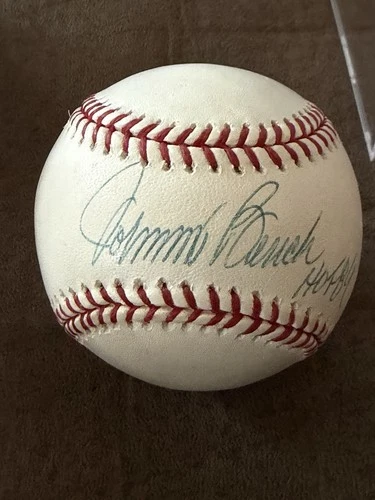 JOHNNY BENCH Beckett COA AUTOGRAPHED NATIONAL LEAGUE  BASEBALL with case