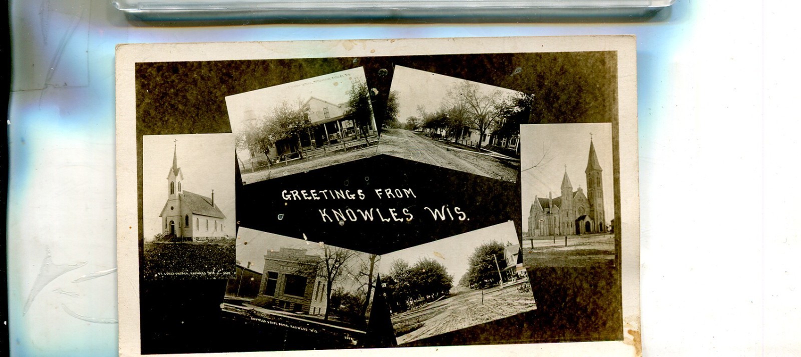 KNOWLES WISCONSIN STATE BANK MAIN STREET REAL PHOTO POSTCARD 6457T