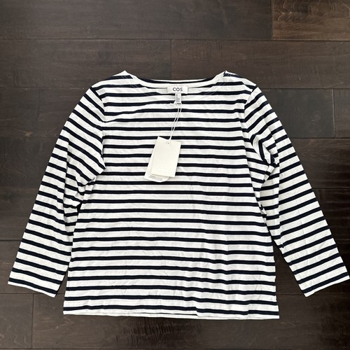COS Black & White 100% Cotton Striped Nautical Wide Neck Long sleeve