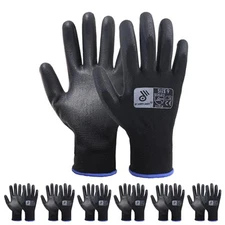  PU Coated Safety Work Gloves, 6/12 Pairs Work Gloves X-Large Black(pack of 6)