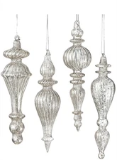 Assorted Glass Drop Ornaments Set, 12 Pieces, 6.5" Silver, Christmas Decoration