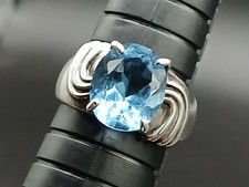 Vintage 925 Large Blue Topaz Sterling Silver Ring - Size 7.5