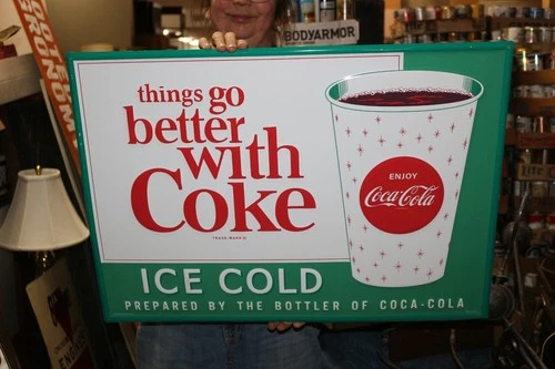 Vtg Coke Ice Cold Drink Coca Cola Soda Pop 28" Embossed Metal Sign