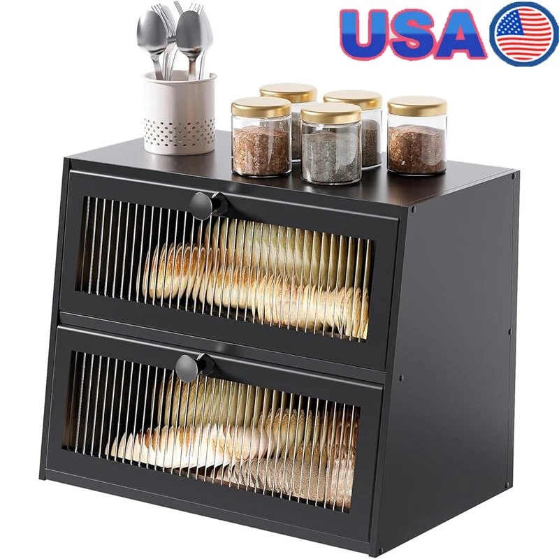 Natural Bamboo Double Layer Bread Box W/ Ventilation Holes Kitchen Organization