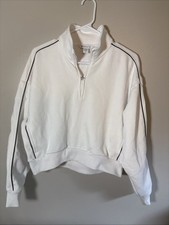 ATHLETA WHITE FOREVER FLEECE 1/2 ZIP HIGH HIP PIPING SWEATSHIRT SZ M