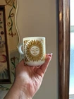 Vintage Hazel Atlas Milk Glass Sleep/Awake Sun Mug, Mustard gold celestial