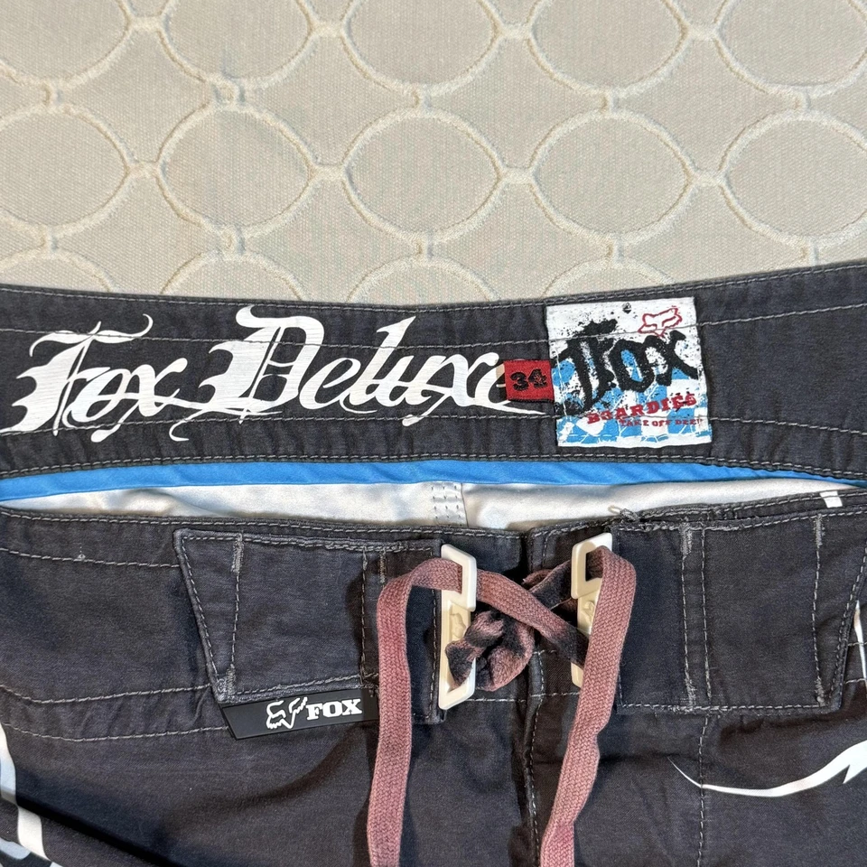 Fox Deluxe Boardshorts Para Hombres 34 Negro Blanco Calavera Gráfico Bañador Surf Shorts Foto 4 de 4
