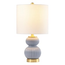 Jonathan Y 20 Gray/Brass Gold Ribbed Gourd Glass Table Lamp Modern Bedside Lamp