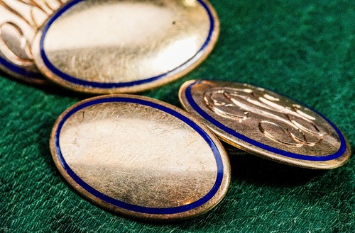 Refined 14K Gold Antique RL Monogram Blue Enamel Cufflinks Estate Jewelry - Picture 13 of 18