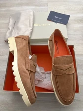 $950 New Authentic Santoni Luxury Suede Slip On Men’s Loafers US 10.5