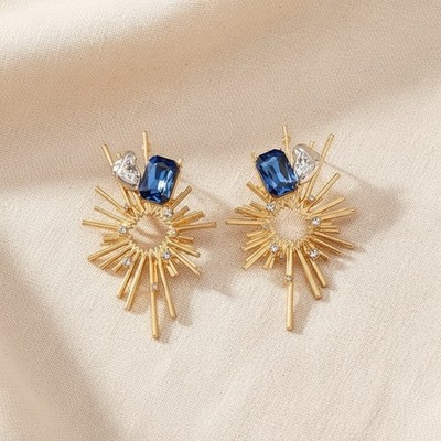 Sunburst Earrings Alexis BIttar STYLE Art Deco Gold CZ Star Molten Sun Boho