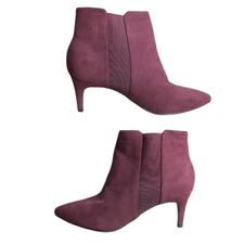 Ann Taylor Straight Stiletto Heel Suede Booties Boots Burgundy Feminine 7M NWOT
