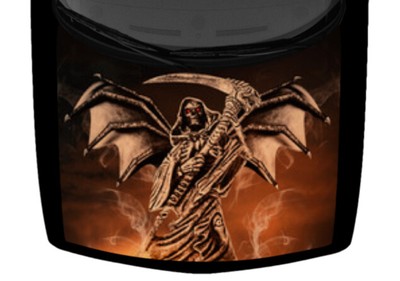 Winged Grim Reaper Smokey Scythe Truck Hood Wrap Orange Vinyl Car Graphic Decal