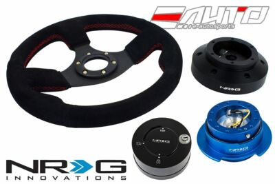 NRG 320mm Race Suede Red St steering wheel 101H Hub Gen2.5 Blue Release Lock LB
