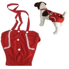 Washable Dog Diaper Female Girl with Suspenders Pants Red SMALL Pet XS, S ,M, L