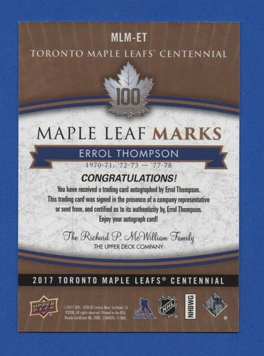 2017-18 TORONTO MAPLE LEAFS CENTENNIAL LEAF MARKS AUTOGRAPH & AKA CARD SEE LIST - Picture 25 of 91