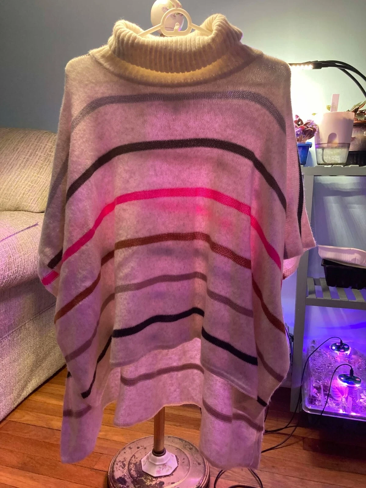 Loft Women's Turtleneck Poncho Sweater Shirt Size XS/S Striped Boho Soft Loose