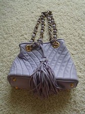 Paolo del Lungo Handbag Purse Lavender Purple Leather Gold Metal Trim Italy 