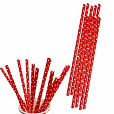Union Jack 10x RED & WHITE POLKA DOT PAPER STRAWS Kings Party Drinking Tableware