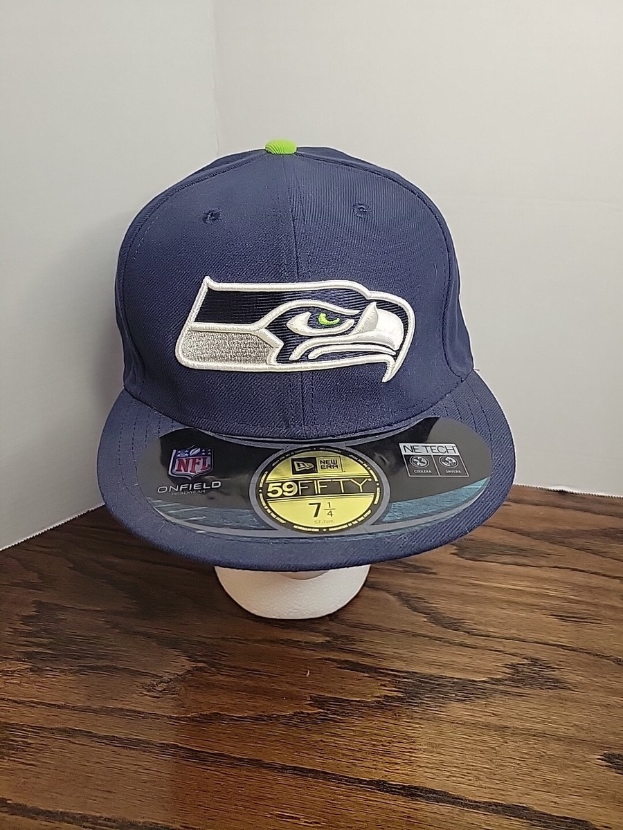SEATTLE SEAHAWKS Team Blue NFL FOOTBALL HAT Fitted Baseball Cap Sz 1/4  Sticker