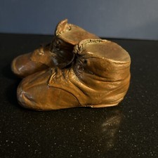 Bronze Baby Shoes Pair Vintage Copper Colored Lace Up Booties 1960s Decor