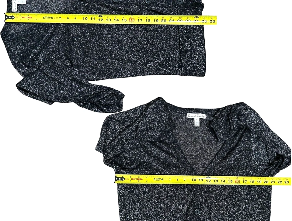 Cárdigan suéter manga larga French Laundry para mujer negro con botones brillantes talla XL Foto 4 de 4