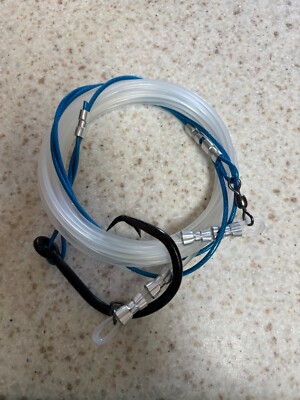 24  Shark fishing LEADER RIG 24/0 forged circle hook 1000lb mono 4  blue steel