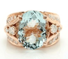 7.89 Carat Natural Blue Aquamarine and Diamonds 14K Solid Rose Gold Ring
