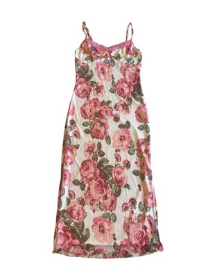 THIRTY/THIRTY LA Pink Floral Midi Dress Mesh Overlay Lace Trim Sz S Y2K Coquette