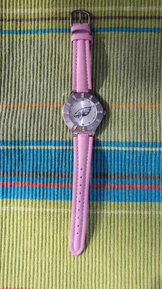 GAME TIME PHILLY EAGLES WOMEN'S WATCH W/PINK LEATHER BAND W/RHINESTONES - Image 2 of 4