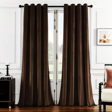 Brown 90in Long Luxury Velvet Curtain Panels with Grommet, Insulated Soft Pri...