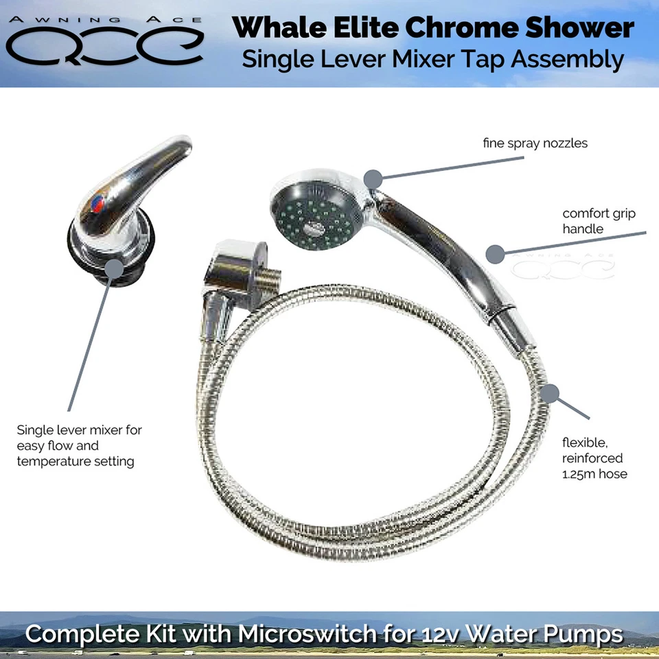 Whale Elite Chrom Wohnwagen Dusche, Einhebelmischer und Mikroschalter - Bild 1 von 1