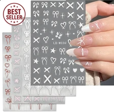 4pc Heart Grinding Nail Art Stickers Bow Tie Design DIY Nail Decoration Set Kit