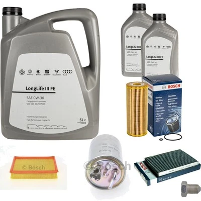 BOSCH Inspektionspaket 7 L VW Motoröl 0W-30 Longlife III FE für Caddy II Kasten - Bild 1 von 4