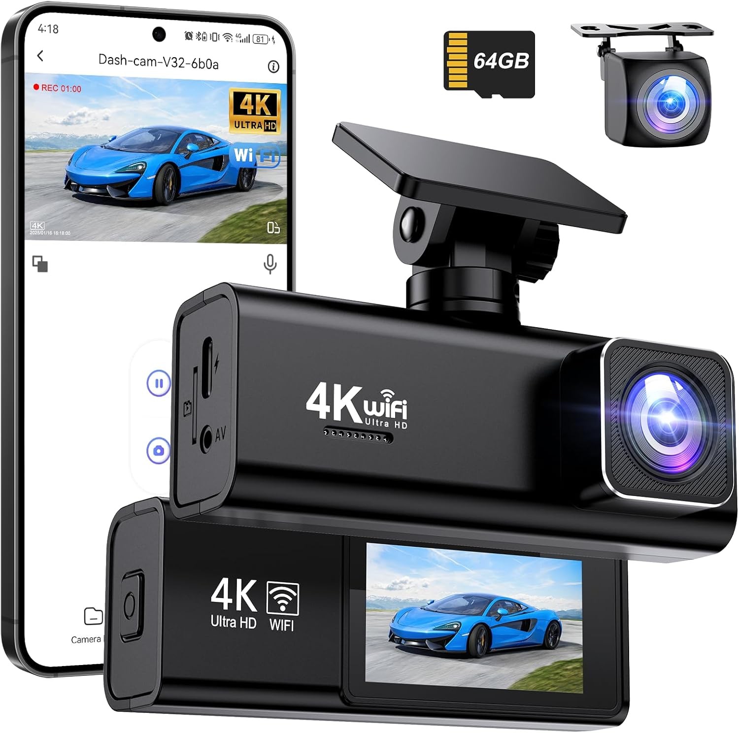 Caméra voiture 4K Topabol dashcam avant arrière avec grand angle